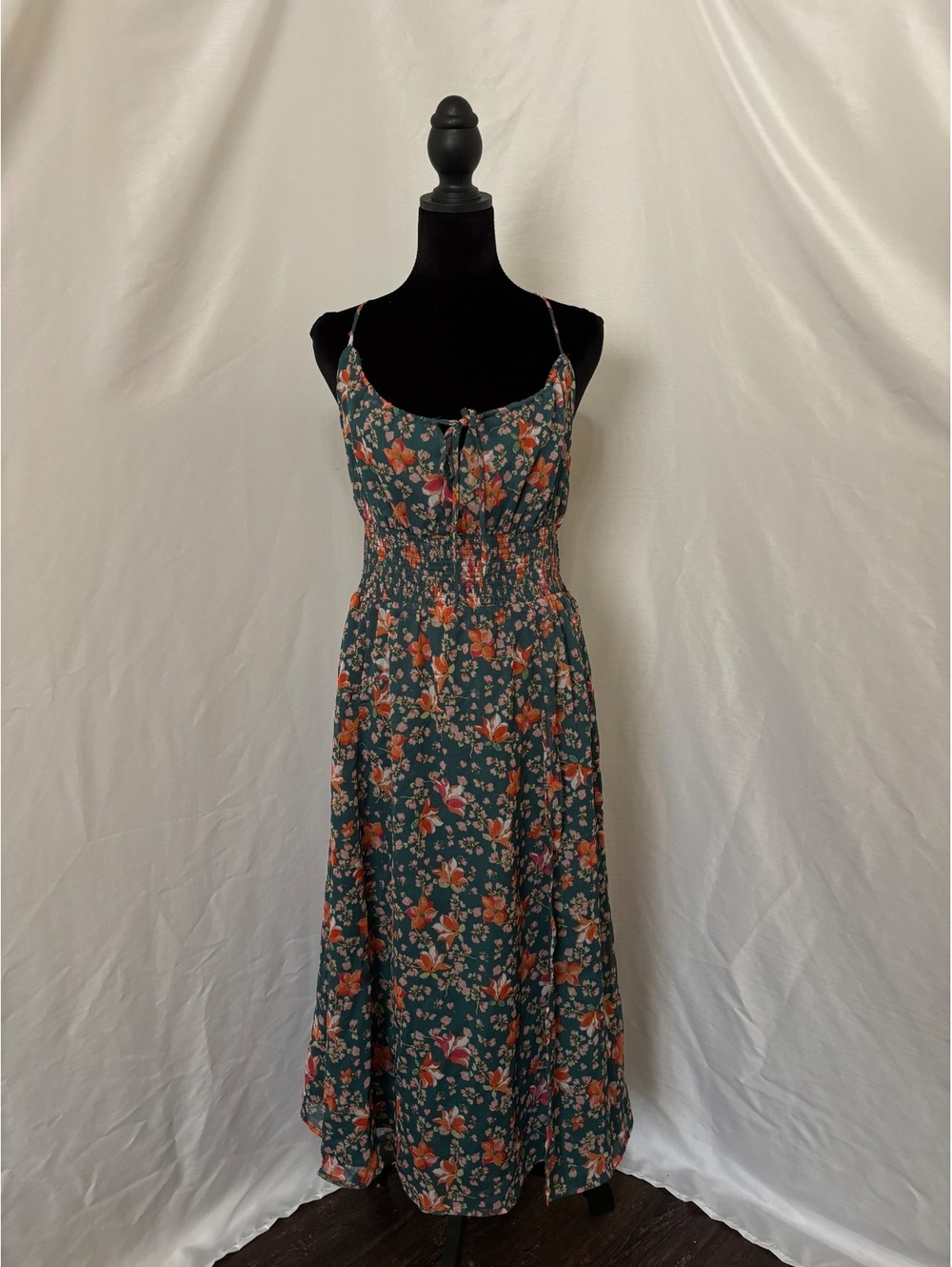 Floral Smocked Waist Maxi Dress - Teal Floral